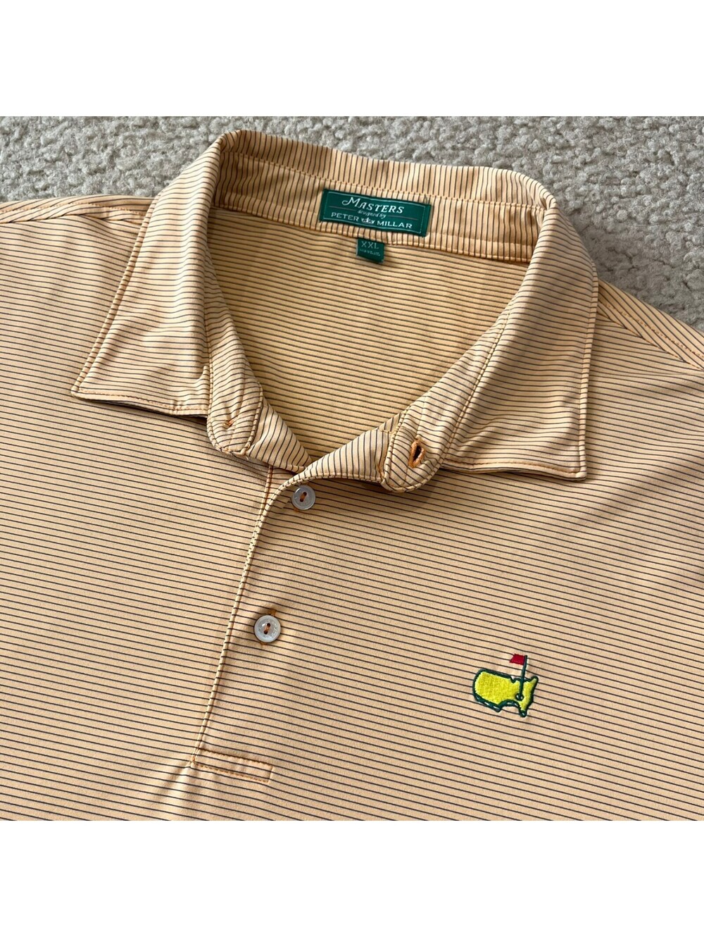 Peter Millar Masters Tournament Mens Polo Shirt Peach Stripe Size 2XL flawed